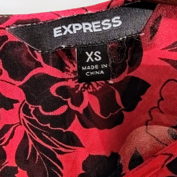 Women's Express Red and Black XS Sheer Top with Ruffled Sleeves with Belt Loops - Picture 4 of 7